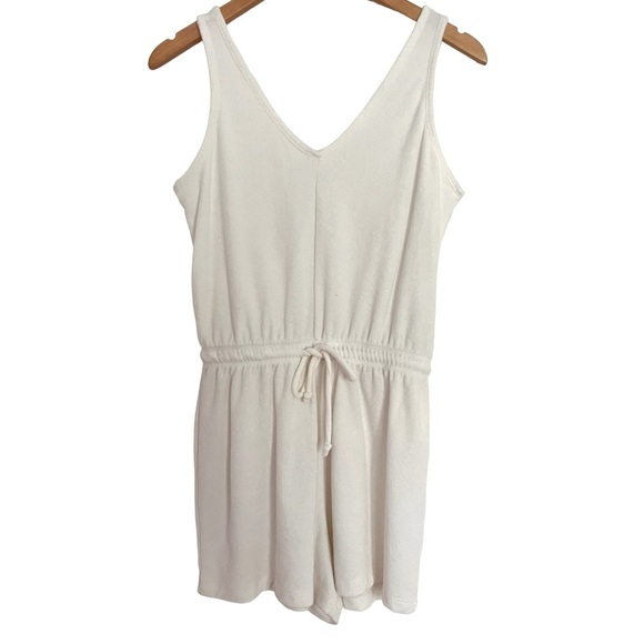 Loop Terry V-Neck Romper. One piece terry cloth short short set. Summer XS - Picture 2 of 8